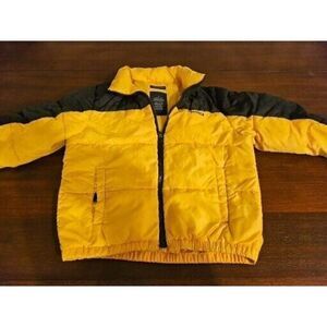Lands End Boy Size 7 Navy Yellow Duck Down Puffer‎ Jacket